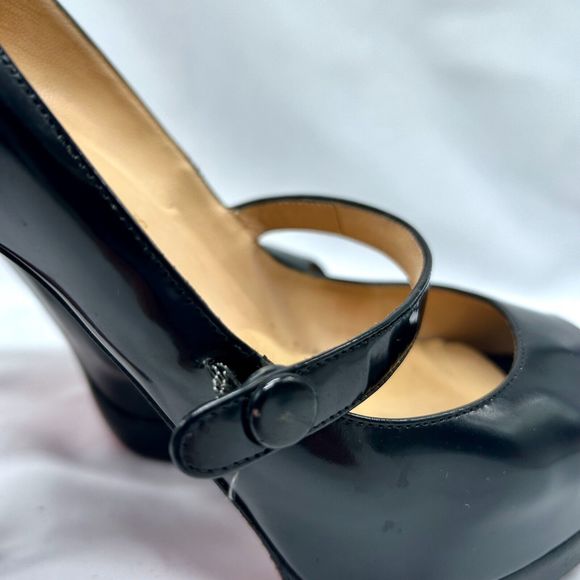 CHRISTIAN LOUBOUTIN Black Patent Leather Peep-Toe Mary Jane Platform Pum… - Picture 7 of 13